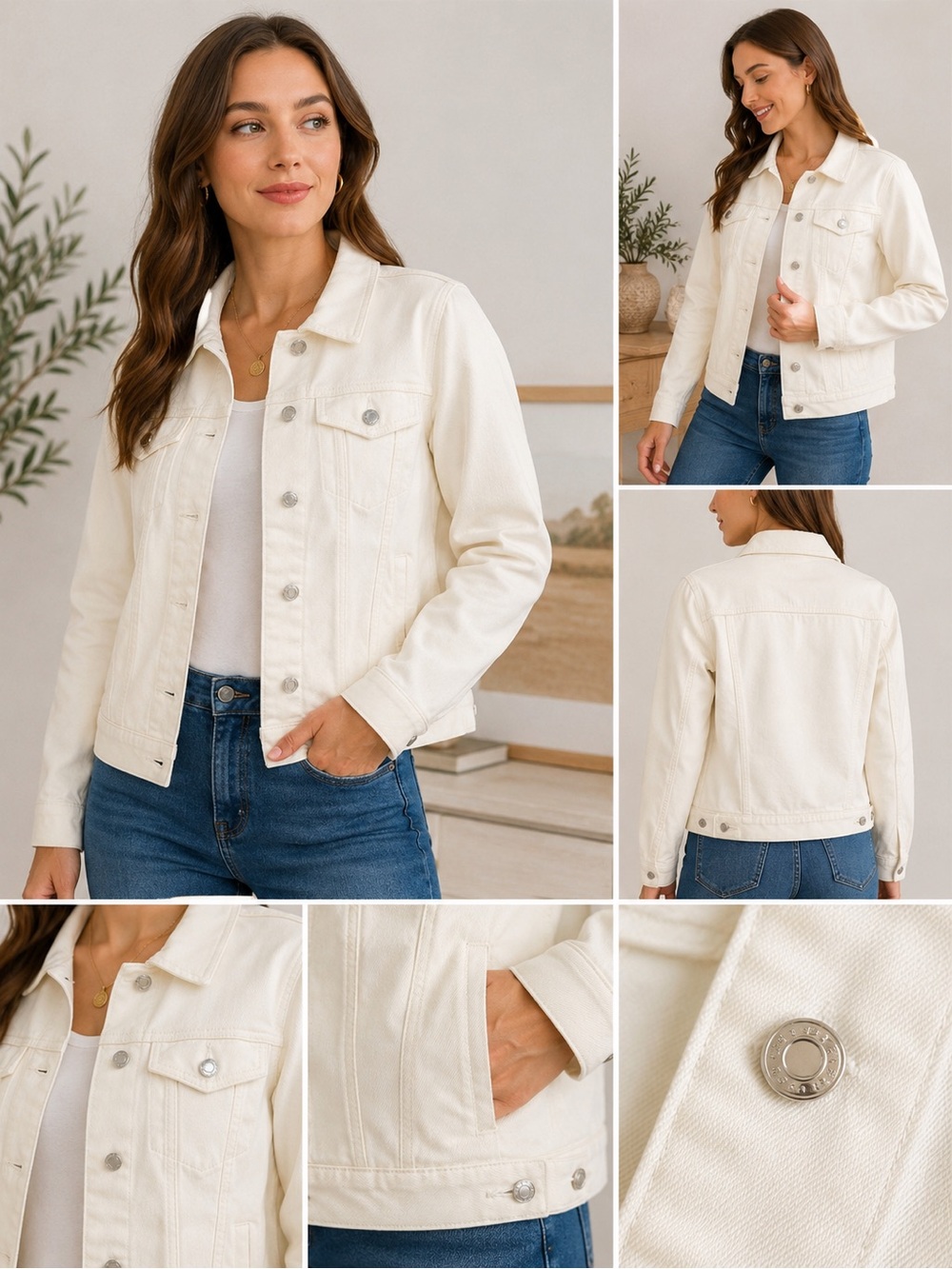 Lands' End Women's Cream White Denim Jacket